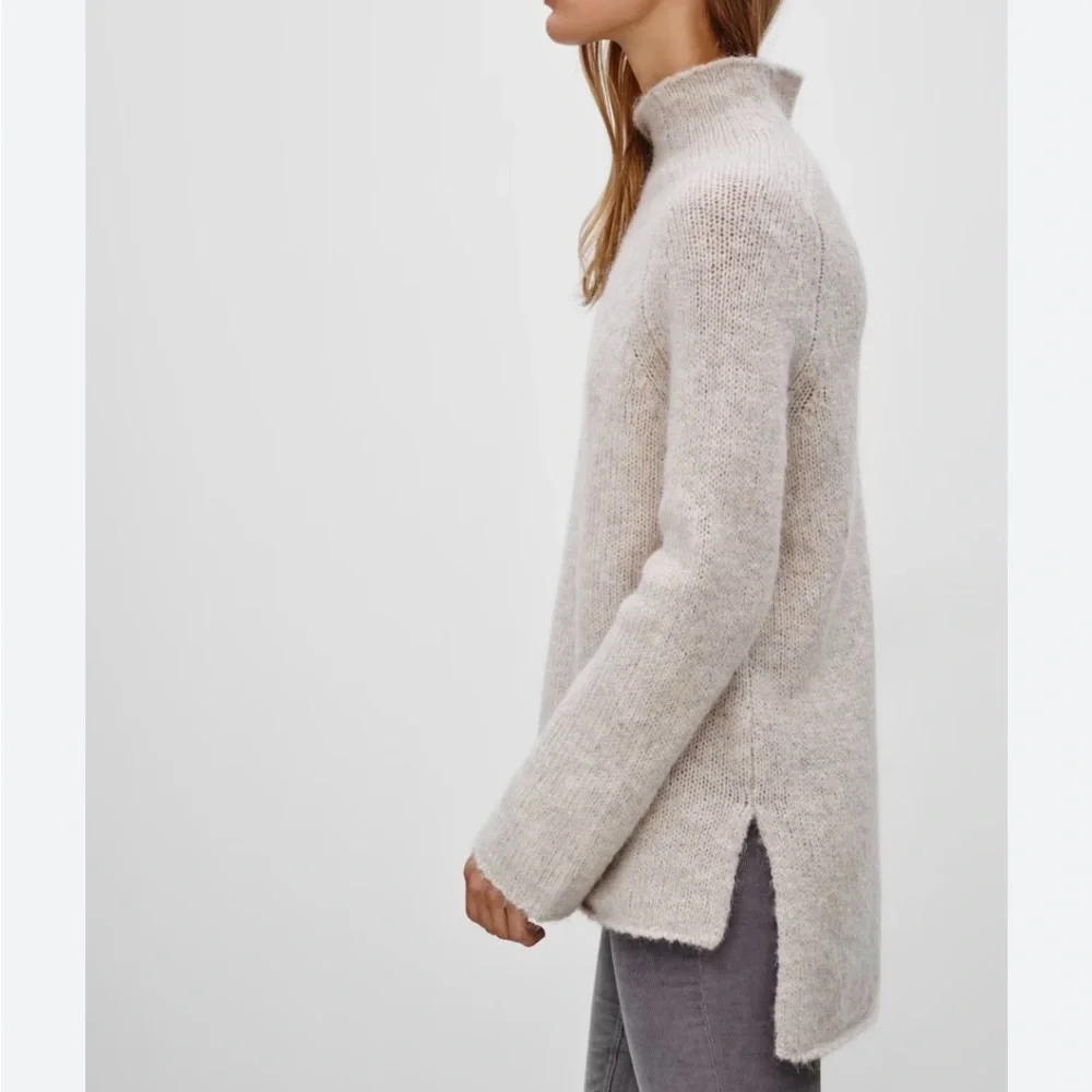 Aritzia Large Golden TNA Wool Blend Mock Neck Knit Sweater. Oatmeal. - Picture 4 of 14